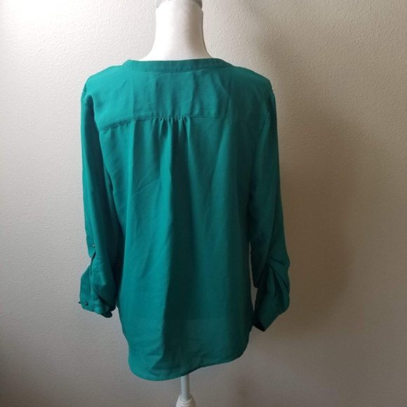 LC Lauren Conrad  XL  Teal 1/2 Button Blouse - Picture 4 of 4